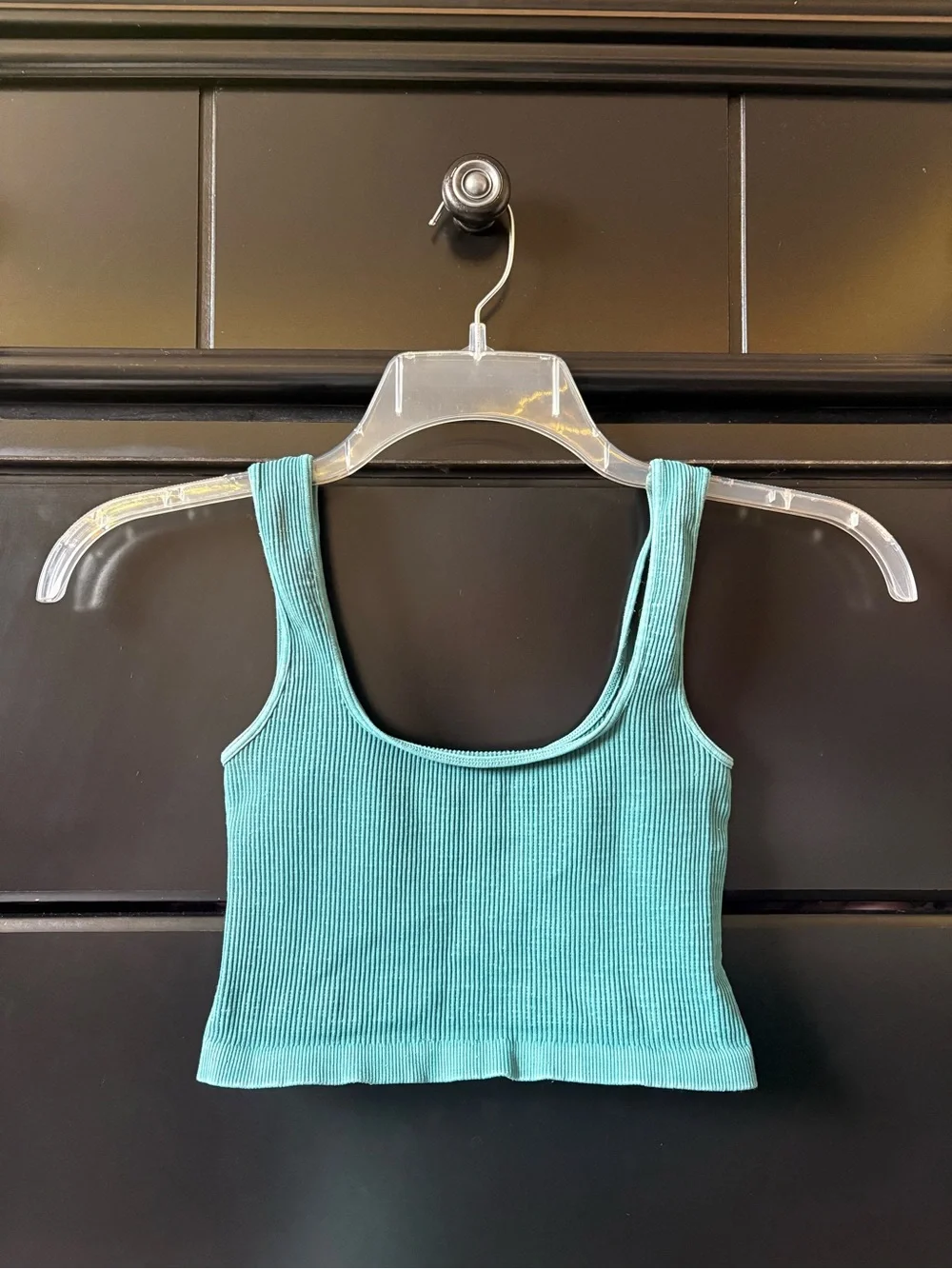 Free People Teal Ribbed Scoop Cropped Tank